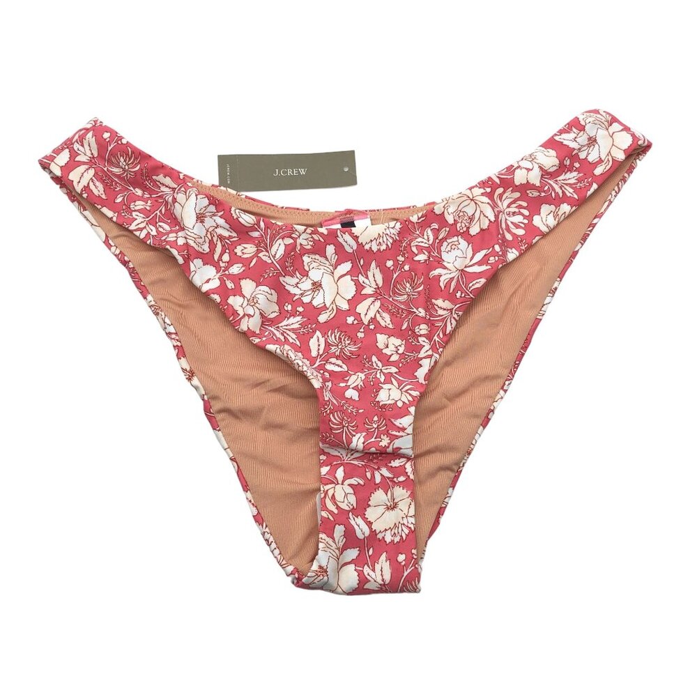 J.Crew Curved Waist High Cut Cheeky Bikini Bottom Tossed Floral Pink White L